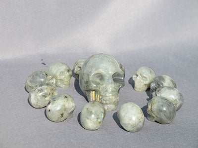 #CS-13-L-rl: Rainbow Light Labradorite 13 Crystal Skull Set