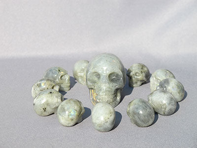 #CS-13-L-rl: Rainbow Light Labradorite 13 Crystal Skull Set