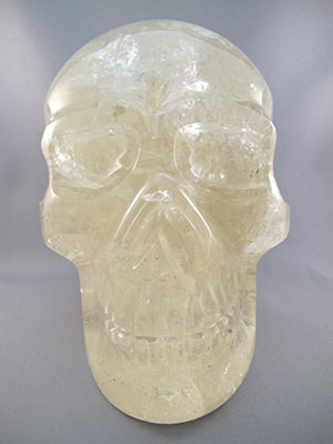 C-L-6715-r :  8-inch Green Tourmalinated Rainbow Citrine Crystal Skull