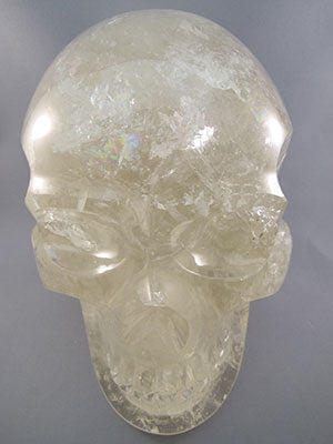 C-L-6715-r :  8-inch Green Tourmalinated Rainbow Citrine Crystal Skull