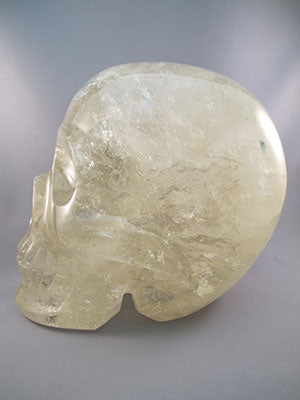 C-L-6715-r :  8-inch Green Tourmalinated Rainbow Citrine Crystal Skull