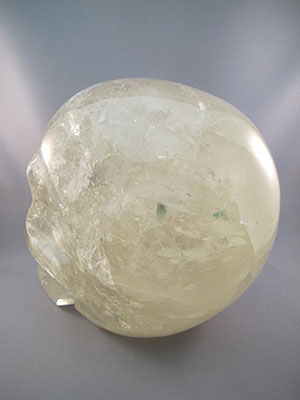 C-L-6715-r :  8-inch Green Tourmalinated Rainbow Citrine Crystal Skull