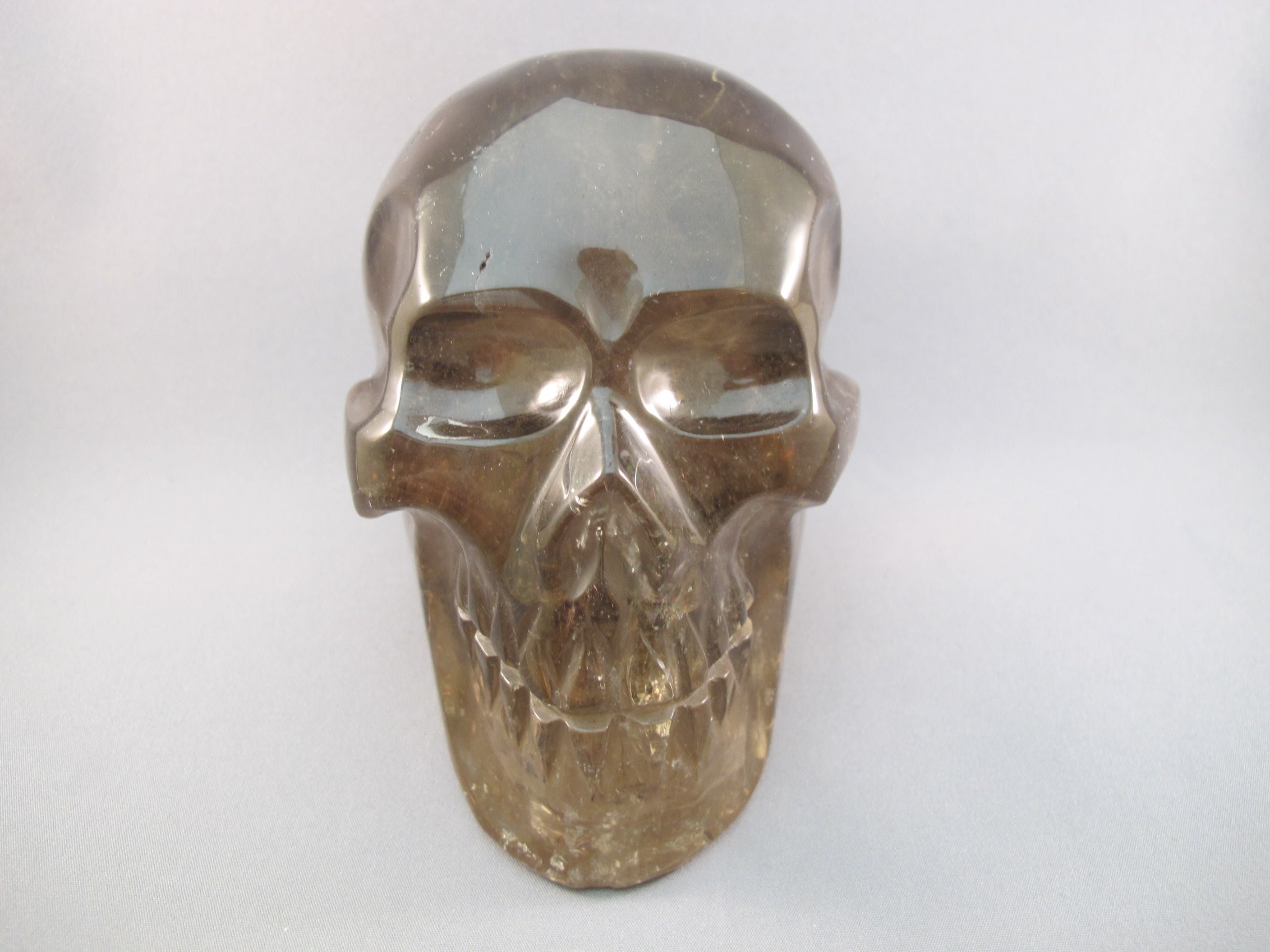 CS-SMQ-RUT-1263 :  4-inch Rutilated Smoky Quartz Crystal Skull