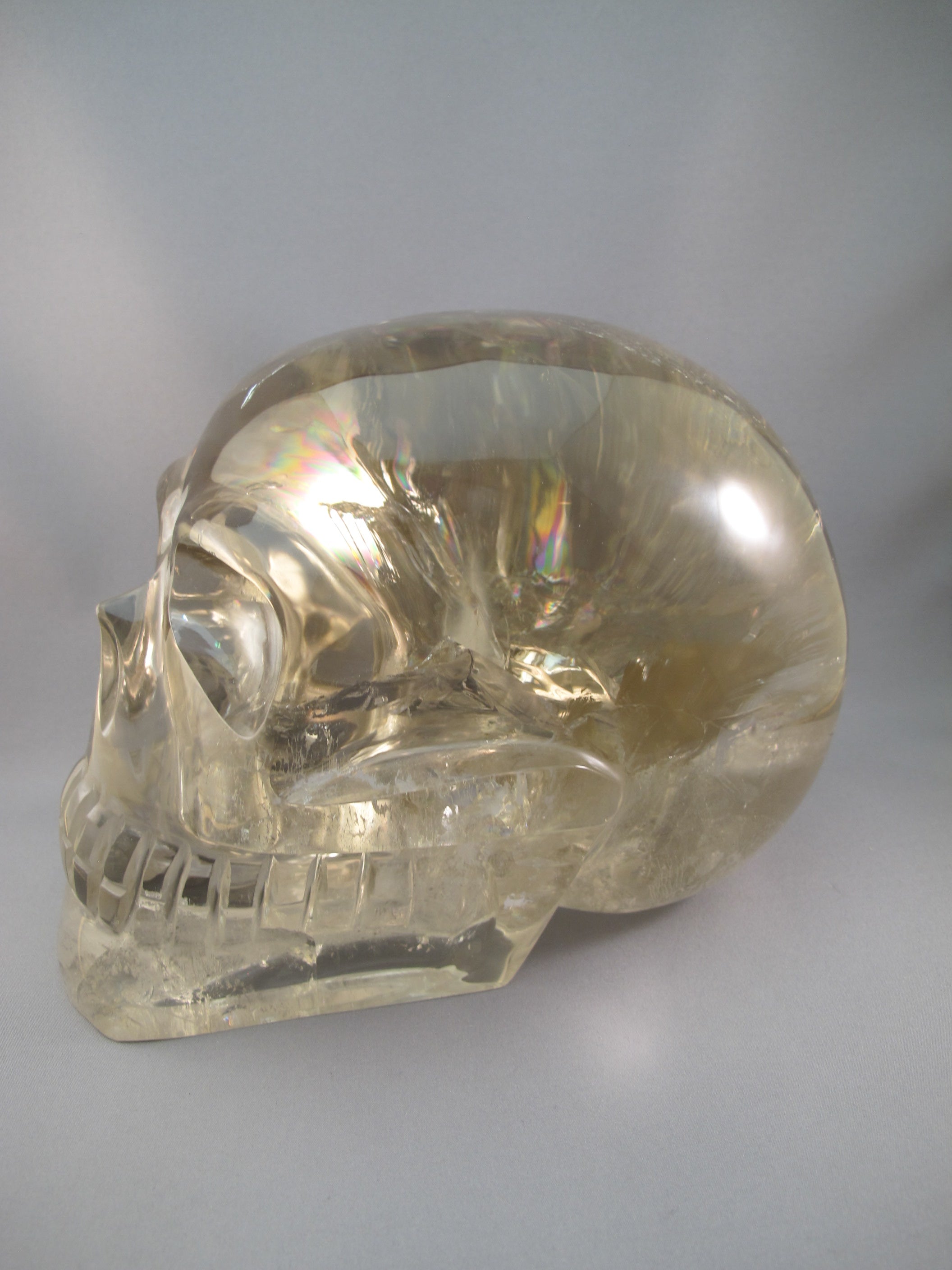 CS-SMQ-RBW-LIT-6590 :  8.5-inch Rainbow Light Smoky Crystal Skull