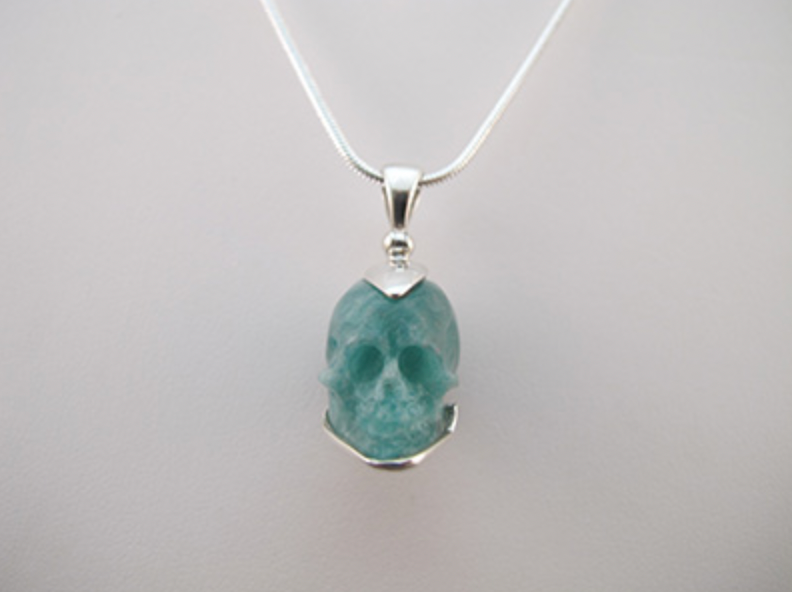 J-SS-AMA-8 : Sterling Silver Amazonite Crystal Skull Pendant