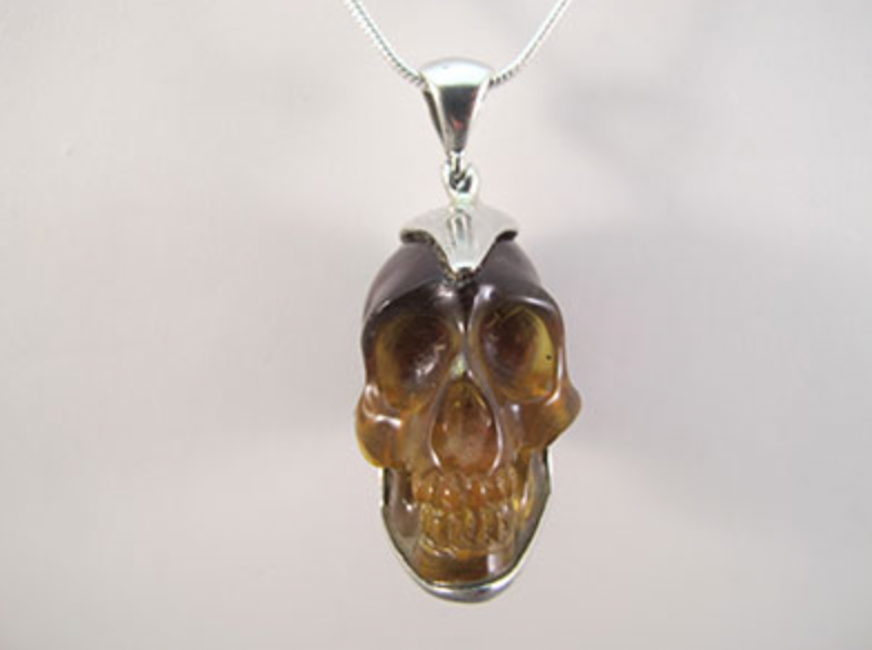 J-SS-AB-11 : Sterling Silver Sumatran Blue Amber Crystal Skull Pendant