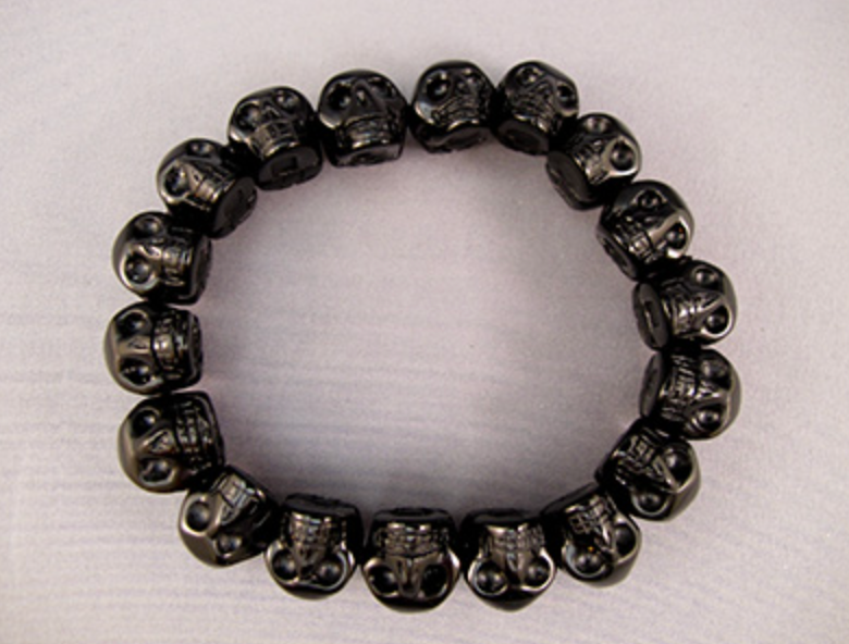 J-B-BO : Crystal Skull Bead Bracelet - Black Obsidian