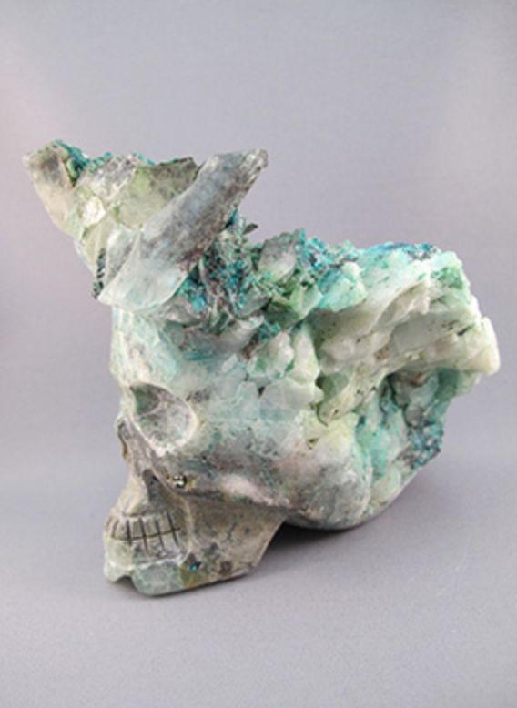 CHY-L-1430-QQ : Quantum Quattro Chrysocolla Crystal Skull