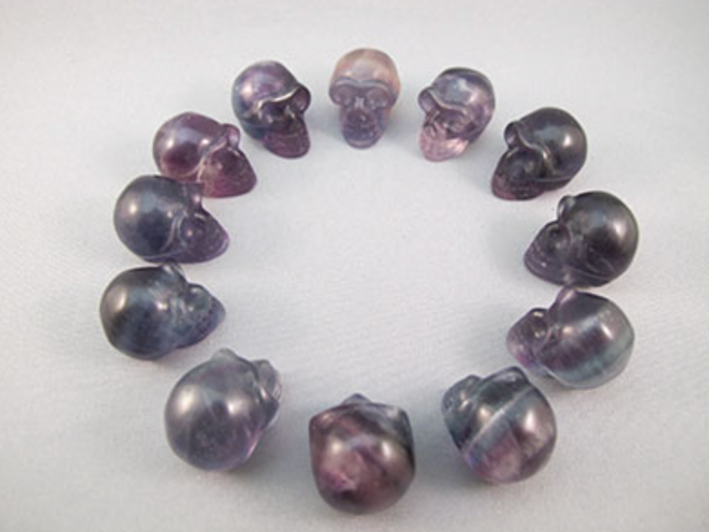 CS-12-F-bp :  Blue & Purple Fluorite 12 Crystal Skulls Set