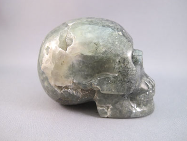 EP-M-305-p : Epidote in Prehnite Crystal Skull