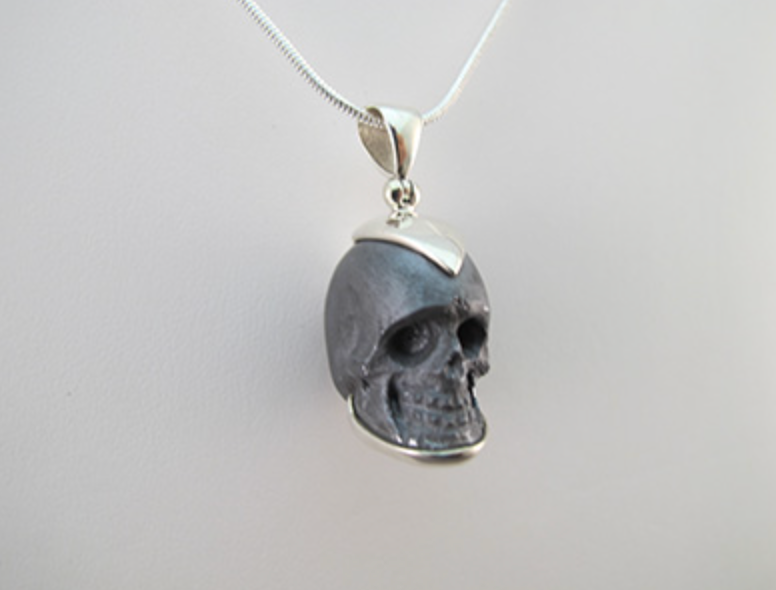 J-SS-ES-10-S : Medium Sterling Silver Elemental Silica Crystal Skull Pendant