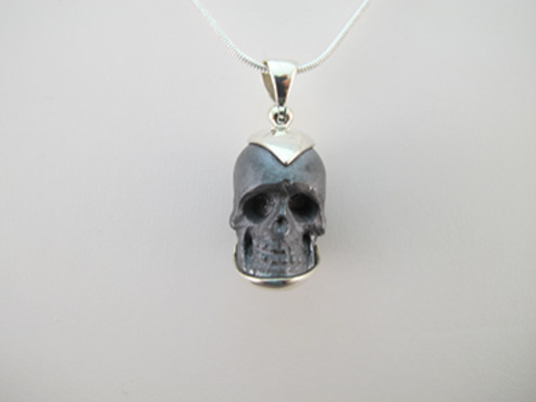 J-SS-ES-10-S : Medium Sterling Silver Elemental Silica Crystal Skull Pendant