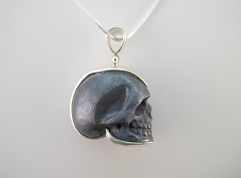 J-SS-ES-15-M : Large Sterling Silver Elemental Silica Crystal Skull Pendant