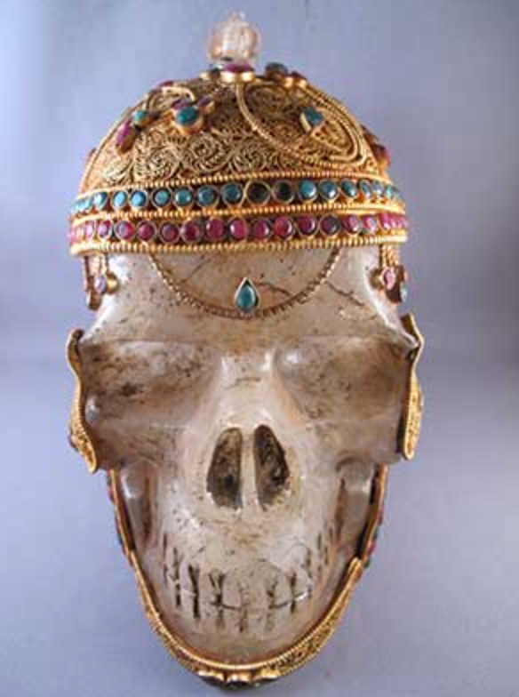 HQ-L-4415 : Jewel-Encrusted Tibetan Crystal Skull