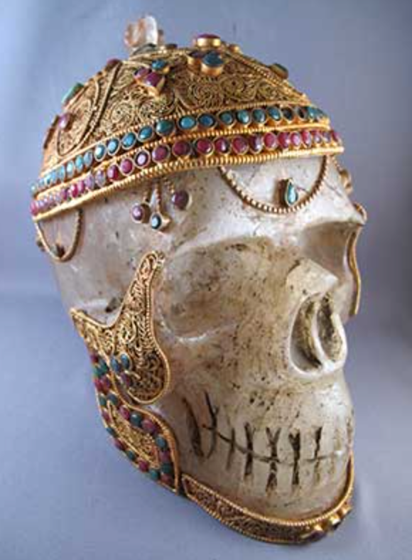 HQ-L-4415 : Jewel-Encrusted Tibetan Crystal Skull