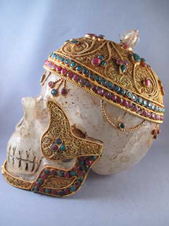 HQ-L-4415 : Jewel-Encrusted Tibetan Crystal Skull