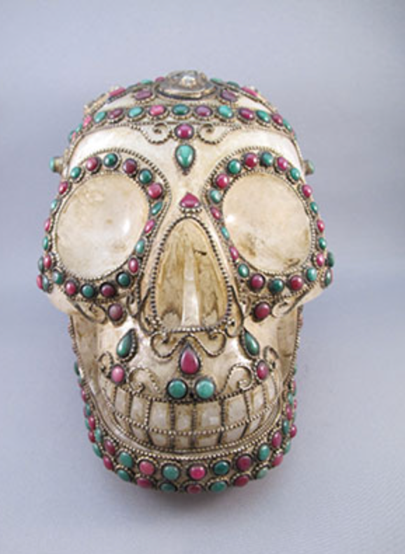 HQ-L-4187 : Jewel-Encrusted Tibetan Crystal Skull