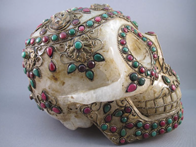 HQ-L-4187 : Jewel-Encrusted Tibetan Crystal Skull