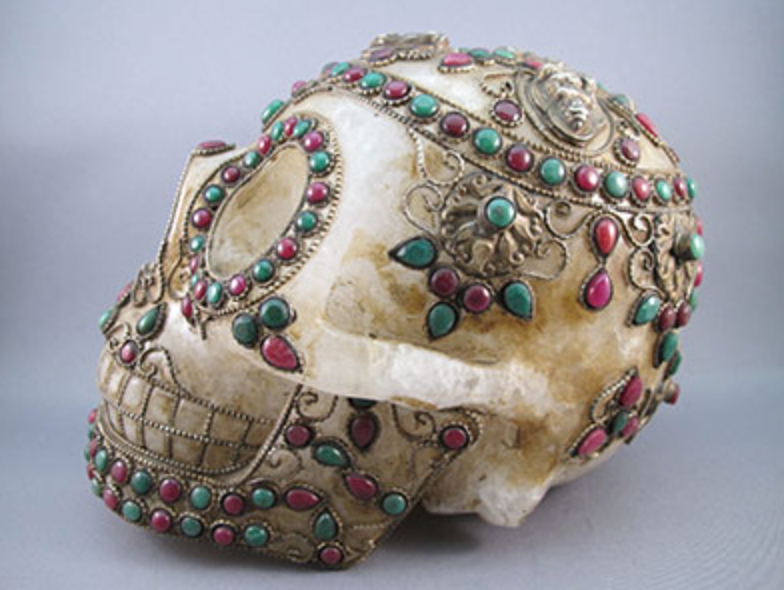 HQ-L-4187 : Jewel-Encrusted Tibetan Crystal Skull