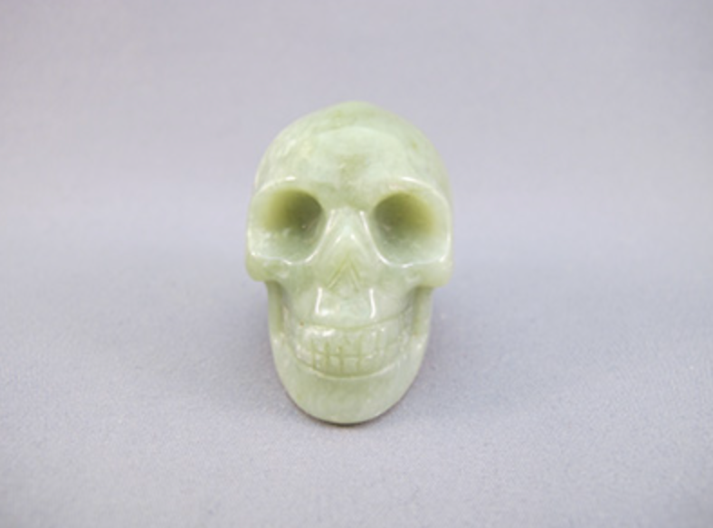 J-S-50-gw : Green & White Jade Crystal Skull