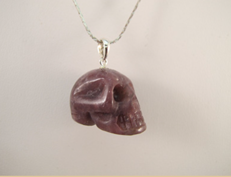 SP-1-LEP : Lepidolite Crystal Skull Pendant