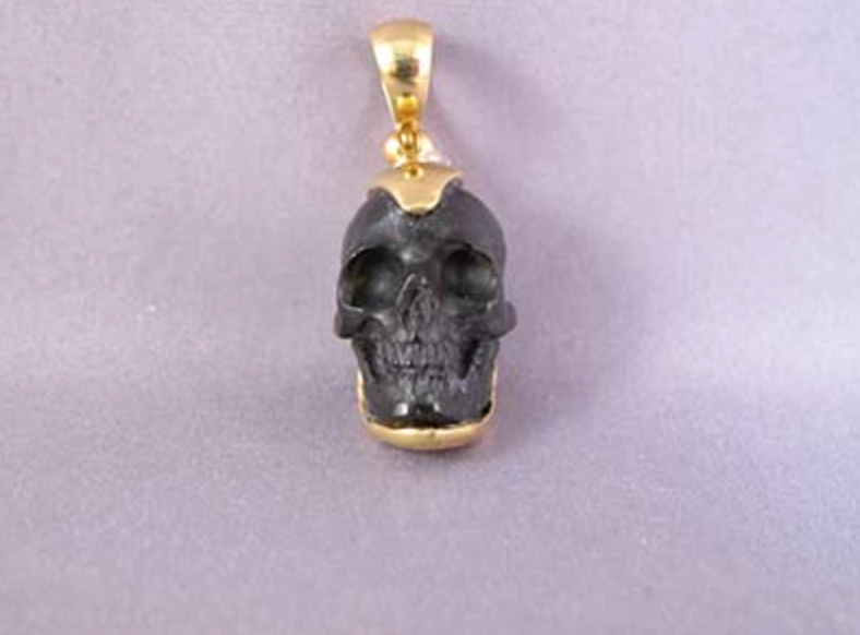 J-GPL-TK : 18K Gold Vermeil Halfmoon Black Tektite Crystal Skull Pendant (large)