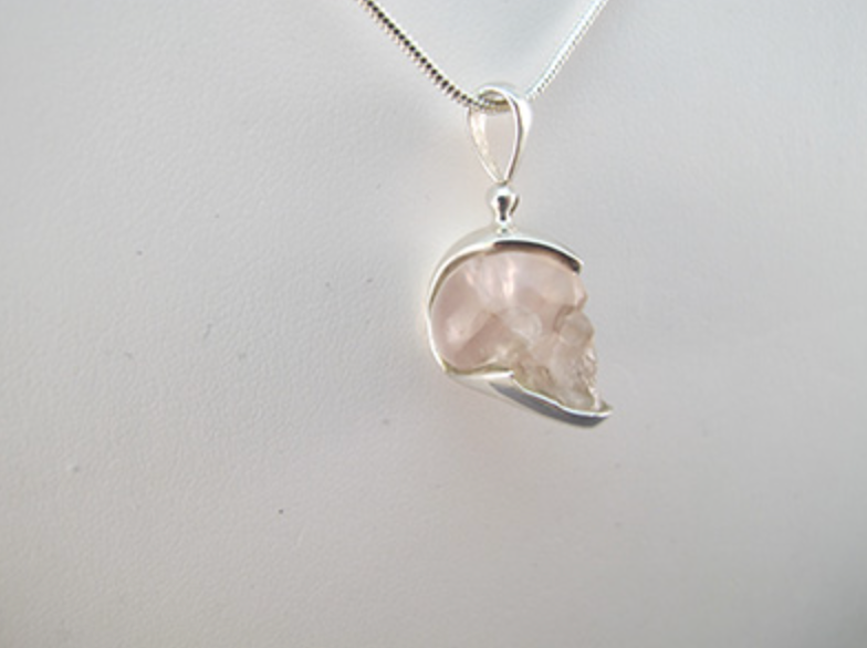 J-SS-MG-5 : Sterling Silver 10 Carat Gem Morganite  Crystal Skull Pendant