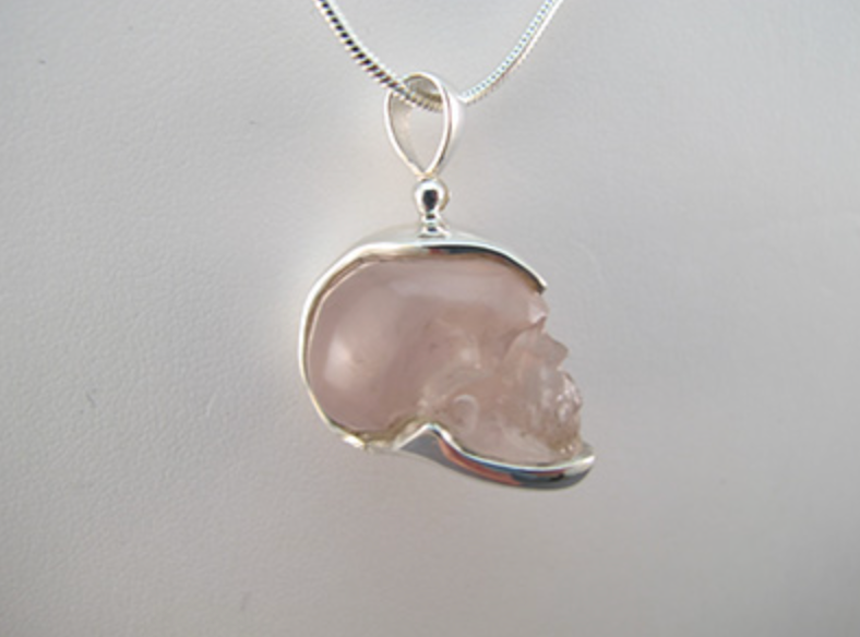 J-SS-MG-11 : Sterling Silver 55 Carat Gem Morganite  Crystal Skull Pendant