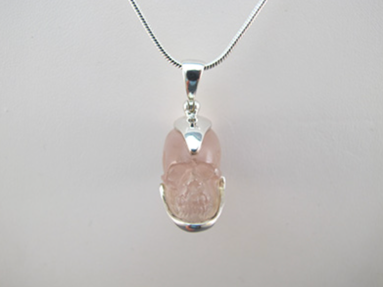 J-SS-MG-11 : Sterling Silver 55 Carat Gem Morganite  Crystal Skull Pendant
