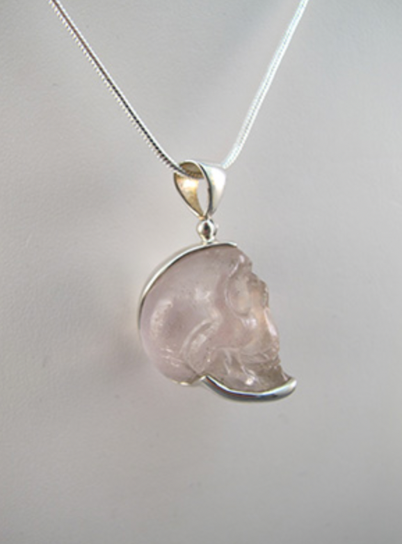 J-SS-MG-14 : Sterling Silver 55 Carat Gem Morganite  Crystal Skull Pendant