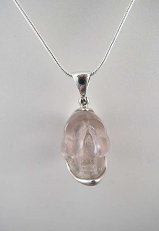 J-SS-MG-14 : Sterling Silver 55 Carat Gem Morganite  Crystal Skull Pendant