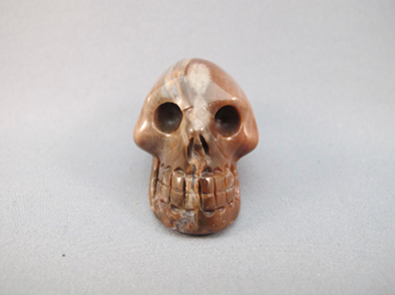 PW-S-55-m-b  : Brown Petrified Wood  Mayan Crystal Skull