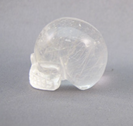 Q-S-25-r-s : Rutilated Quartz Crystal Skulls with light silver rutiles