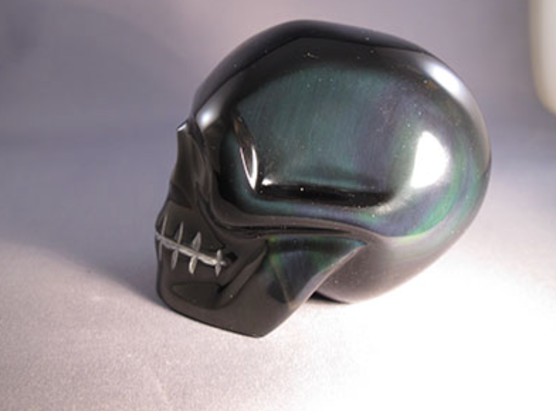 RO-L-583 :  Teal/Green Rainbow Obsidian Crystal Skull