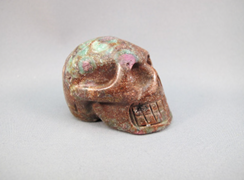 RF-S-90-b : Brown Muscovite Ruby Fuchsite Crystal Skull