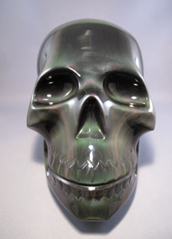 RO-L-4031 :  Emerald Green Rainbow Obsidian Crystal Skull
