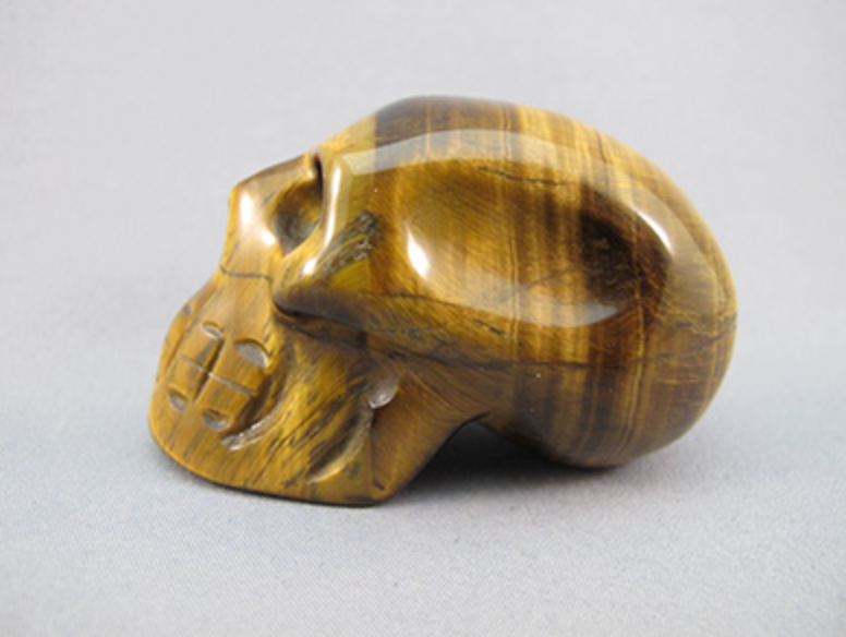 TE-S-90-m : Mayan-Style Tiger Eye Crystal Skull