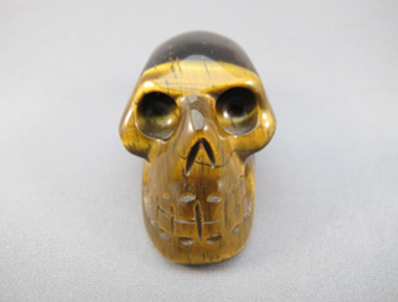 TE-S-150-m : Mayan-Style Tiger Eye Crystal Skull