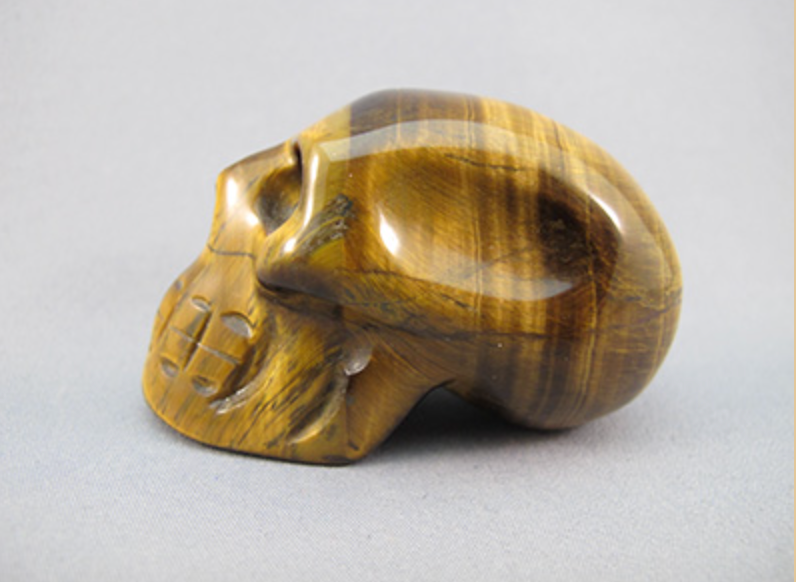 TE-S-150-m : Mayan-Style Tiger Eye Crystal Skull
