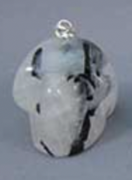 MP-1-BTQ-W : White Tones - Black Tourmalinated Crystal Skull Pendant (medium)