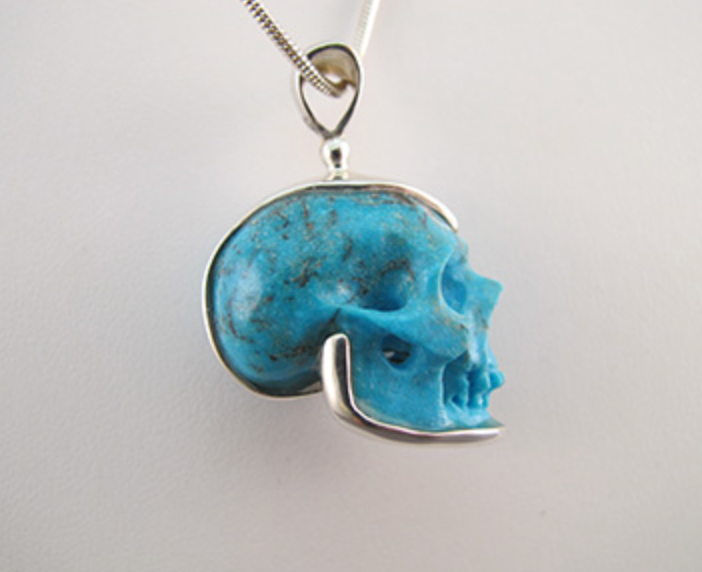J-SS-T-14 : 70 Carat Sterling Silver Turquoise Crystal Skull Pendant