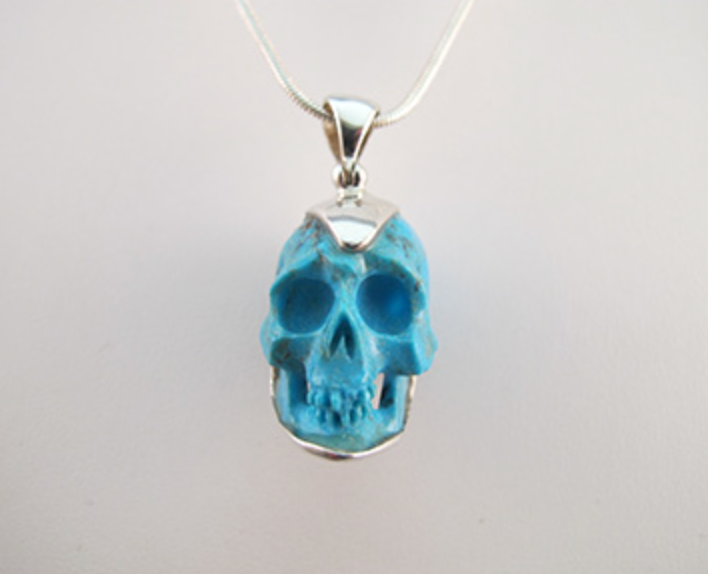 J-SS-T-14 : 70 Carat Sterling Silver Turquoise Crystal Skull Pendant