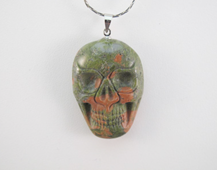 J-UK-F : Unakite Flat Crystal Skull Pendant