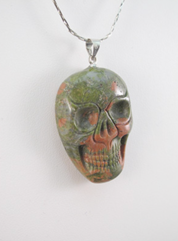 J-UK-F : Unakite Flat Crystal Skull Pendant