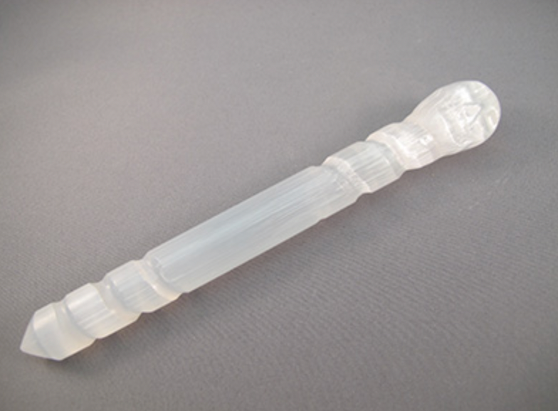 SL-W-70-f : Selenite Crystal Skull Wand - FACE UP