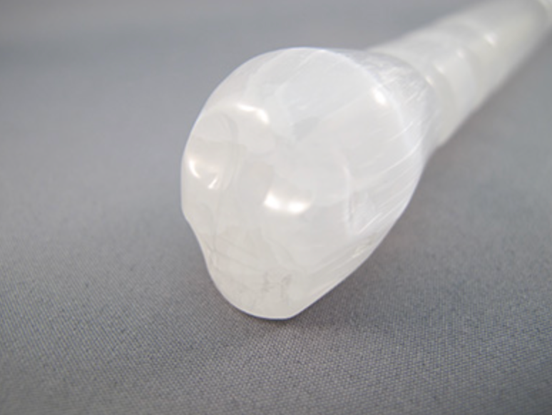 SL-W-85-t : Selenite Crystal Skull Wand - SKULL TOP
