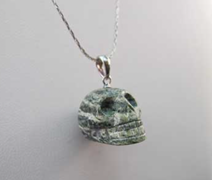 MP-1-GZB : Green Zebra Jasper Crystal Skull Pendant