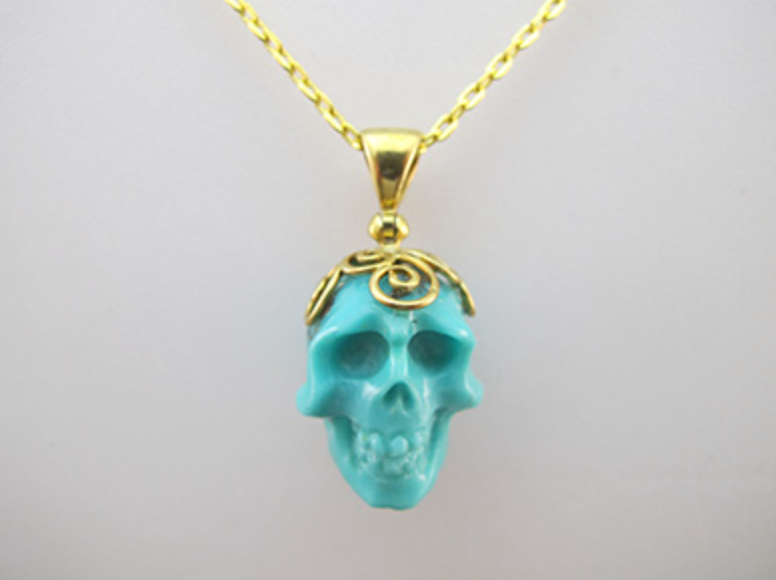 J-GPL-T-11.3-s : 18K Gold Vermeil over Sterling Silver Turquoise Crystal Skull Pendant