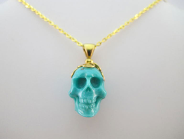 J-GPL-T-12.6-s : 18K Gold Vermeil over Sterling Silver Turquoise Crystal Skull Pendant