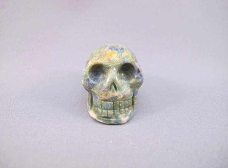 RKY-S-55-f : Ruby Fuchsite with Kyanite Crystal Skull